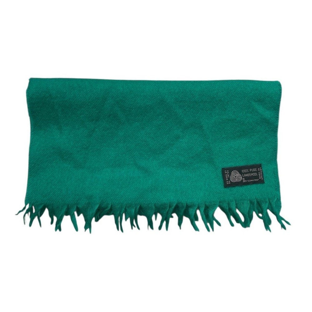 Emerald Green‎ Vintage 100% Pure Lambswool Scarf with Fringe
